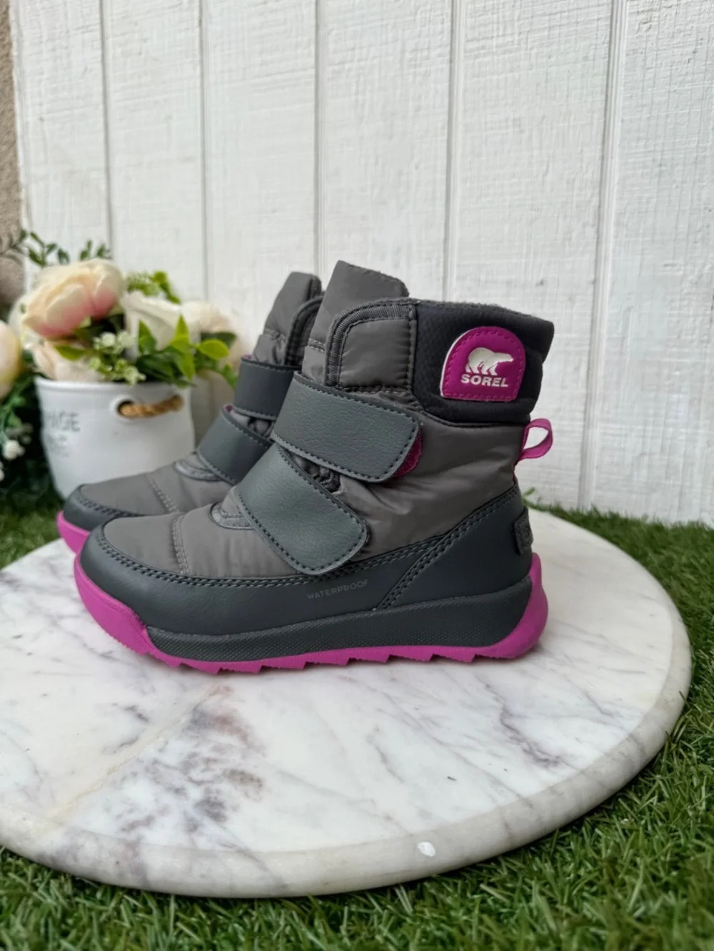 Sorel Kids Waterproof Strap Snow Boots - Gray & purple size 12toddler girls new